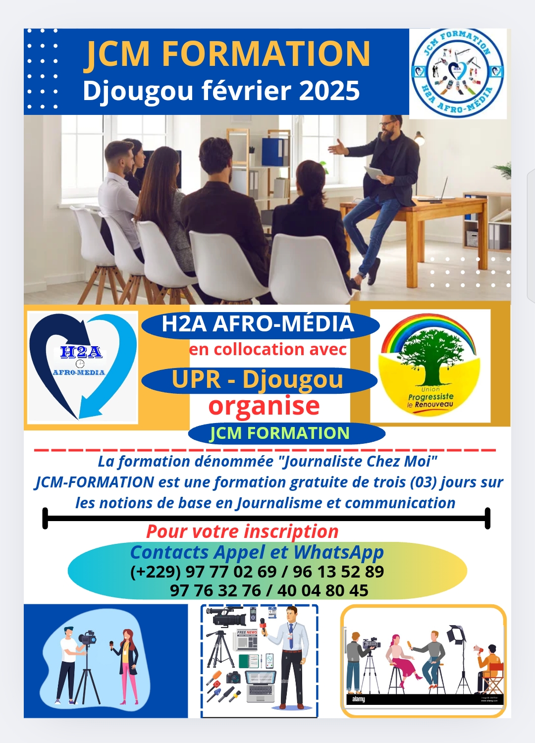 Formation sur les notions de base en Journalisme : l&rsquo;UPR Djougou sollicite JCM-FORMATION à la jeunesse de Djougou et environs