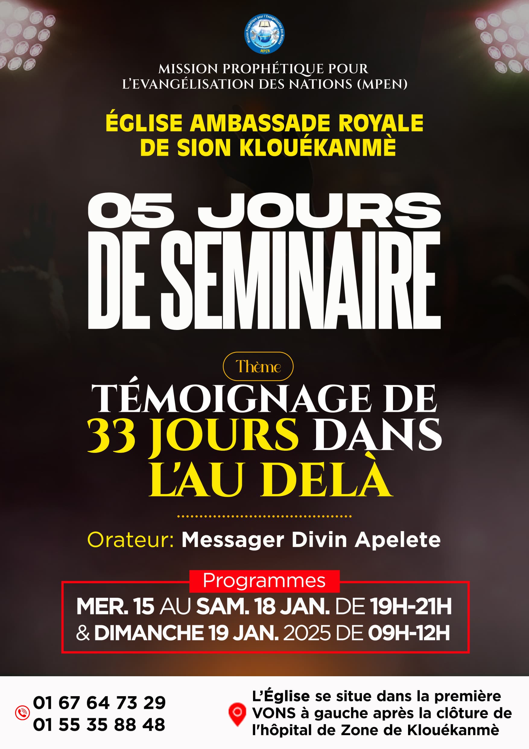 Klouékanmè : Cinq jours de séminaire de l&rsquo;église Ambassade Royale de Sion