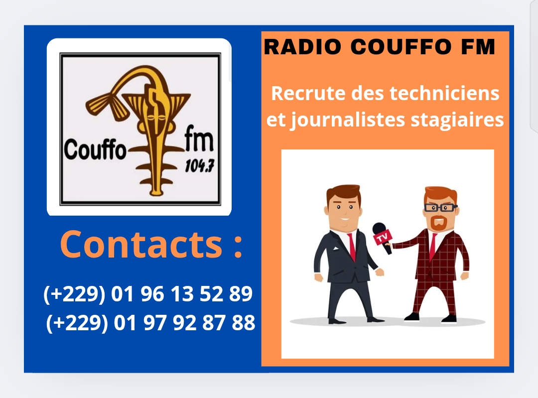 Couffo Recrutement : La Radio Couffo Fm d&rsquo;Adjahonmey recrute des stagiaires ou des passionnés du Journalisme
