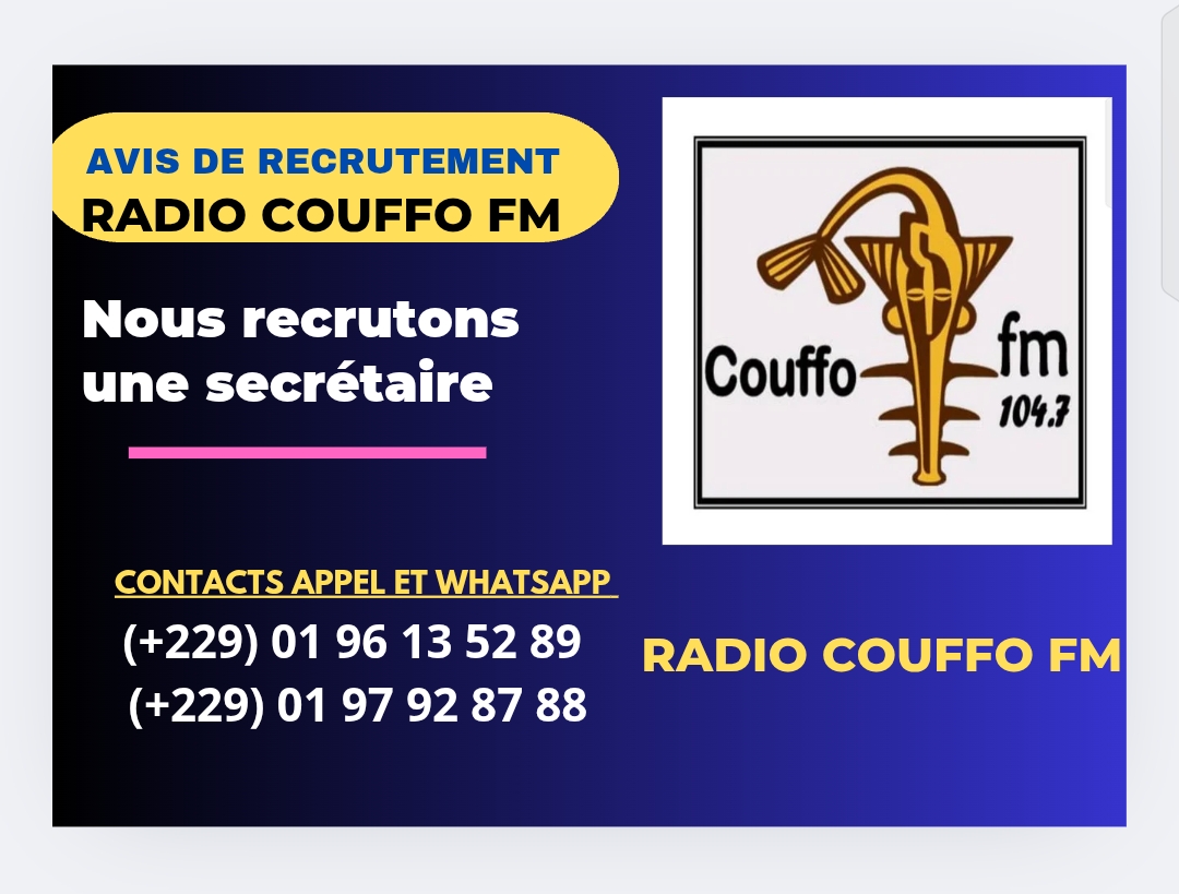 Couffo offre d’emploi : la Radio Couffo Fm d&rsquo;Adjahonmey recrute une secrétaire commerciale